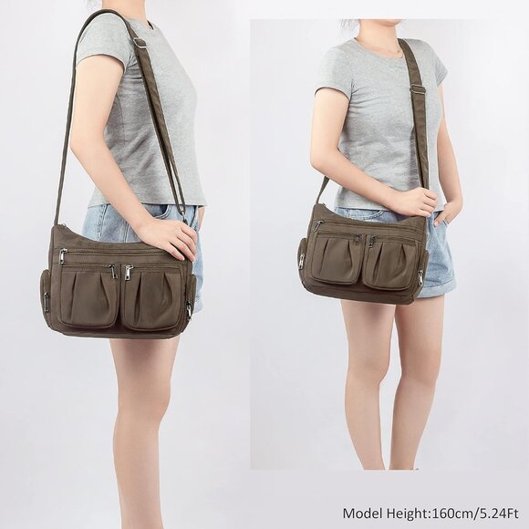 Women Coffee-m Nylon Water Resistant Anti Theft Travel Crossbody Shoulder Bag - Picture 2 of 7